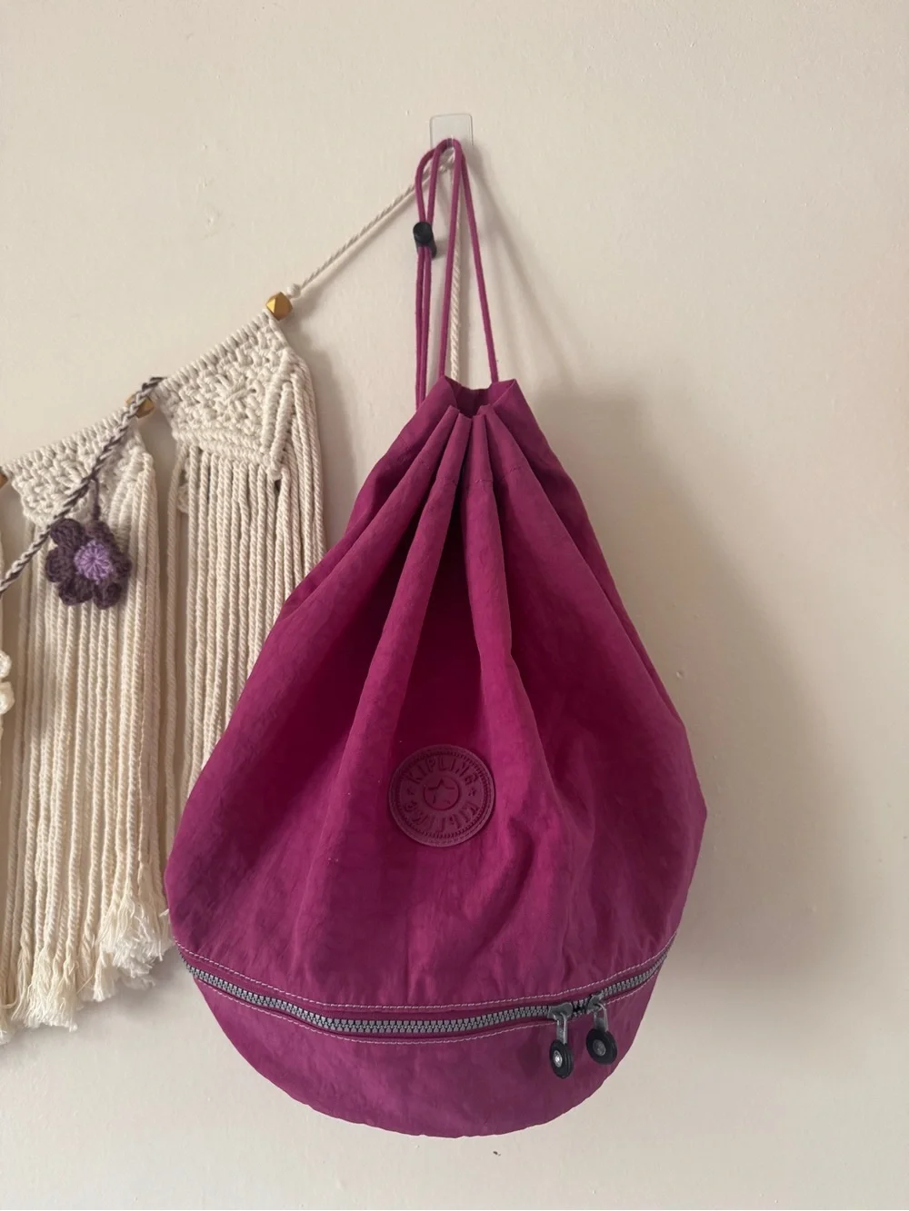 Kipling Magenta Drawstring Skirt-Style Backpack